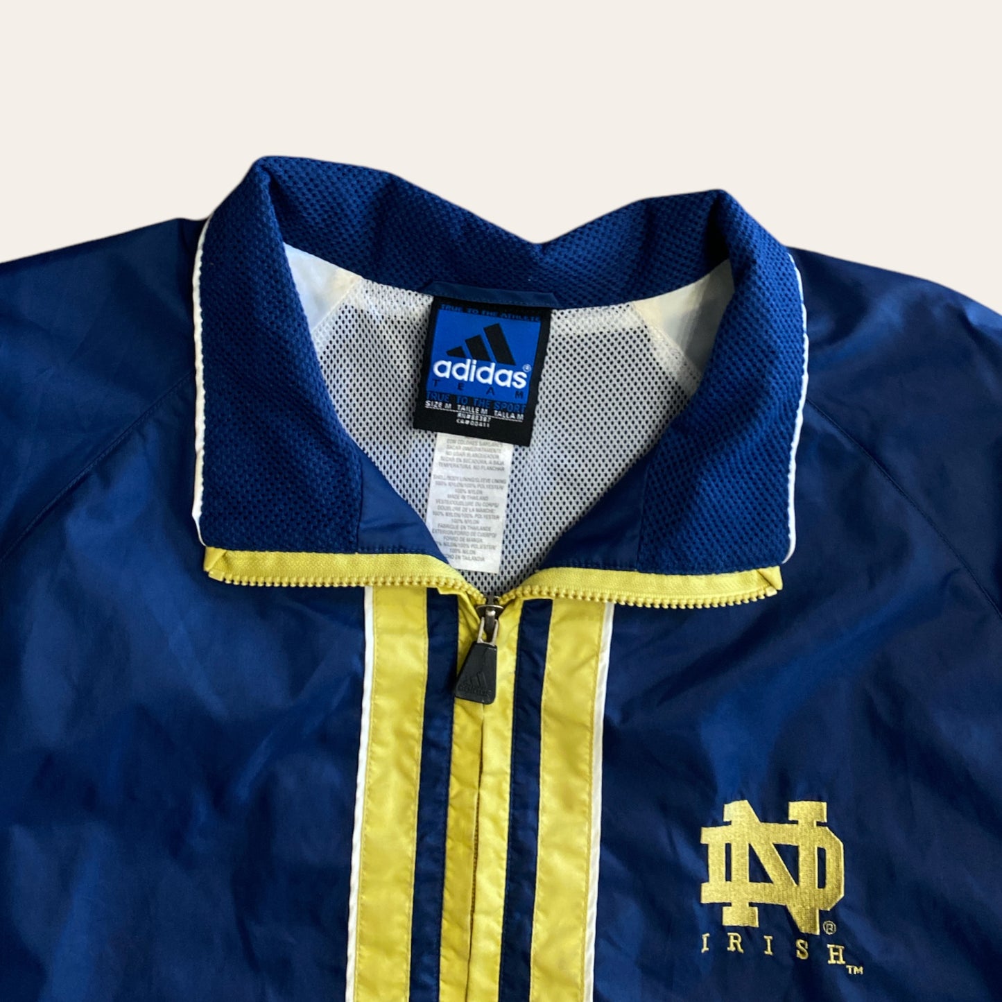 Y2K Adidas Notre Dame Zip Up Windbreaker Size M
