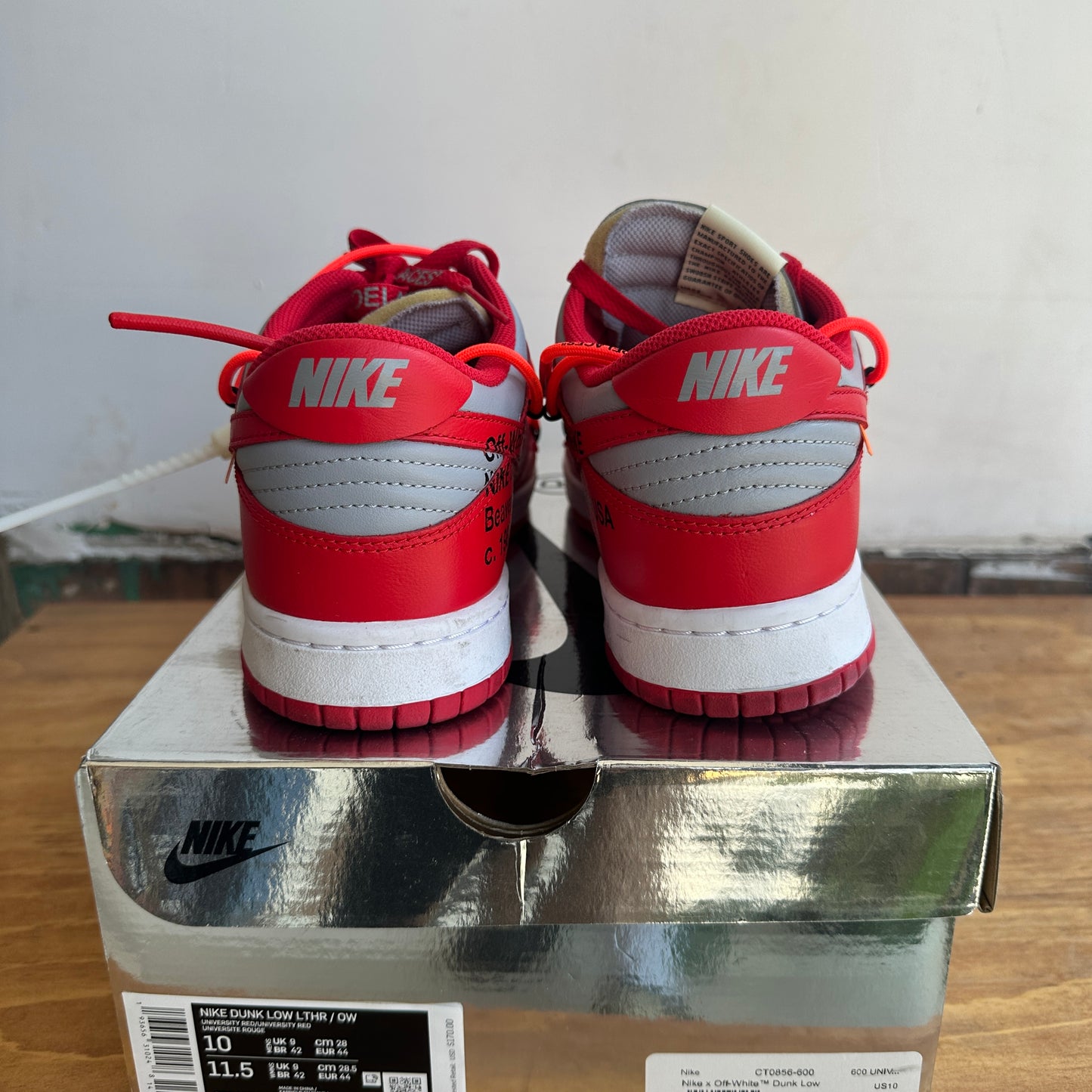 Off White x Nike Dunk Low "University Red" Size 10