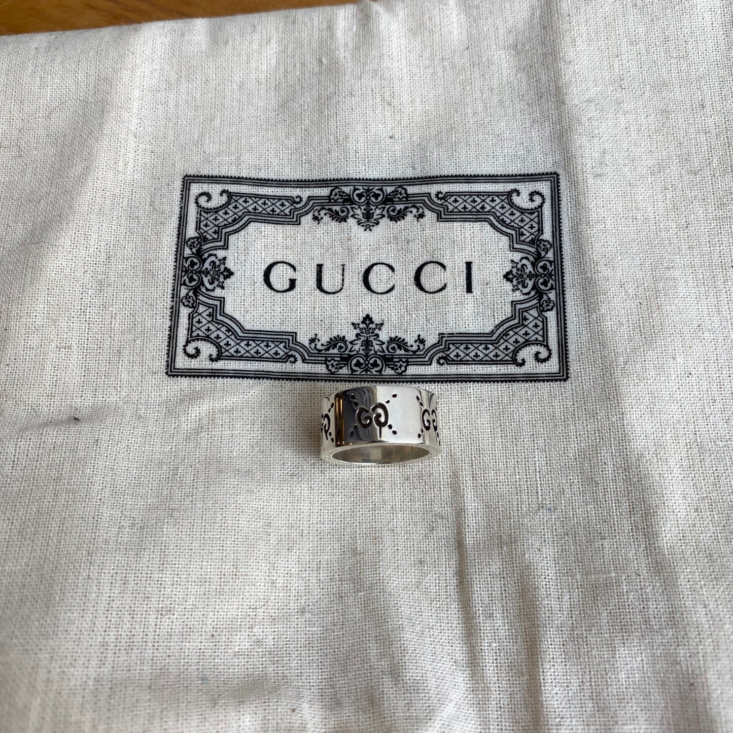 Gucci 'GG' 925 Sterling Silver Ring Size 9.5