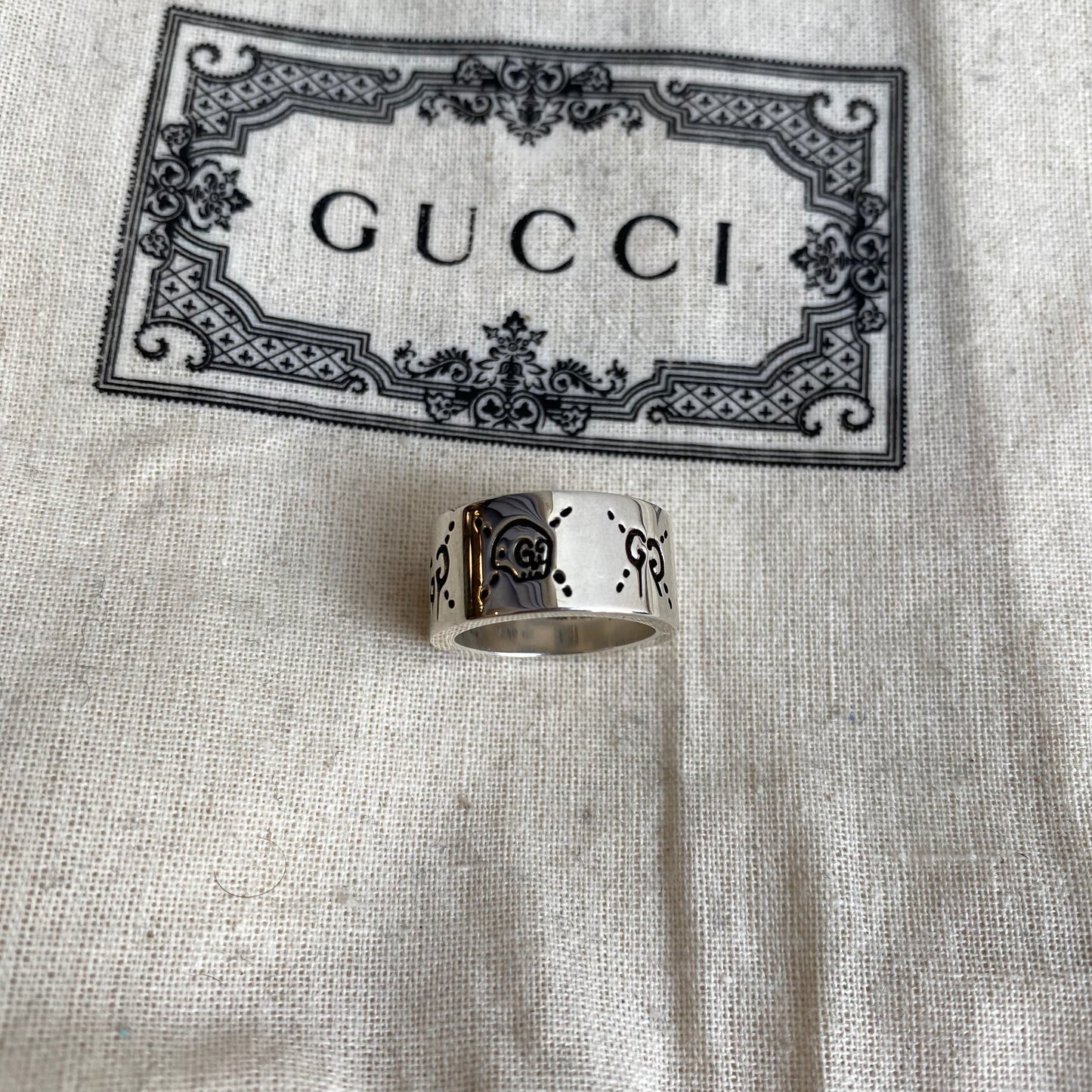Gucci 'GG' 925 Sterling Silver Ring Size 9.5