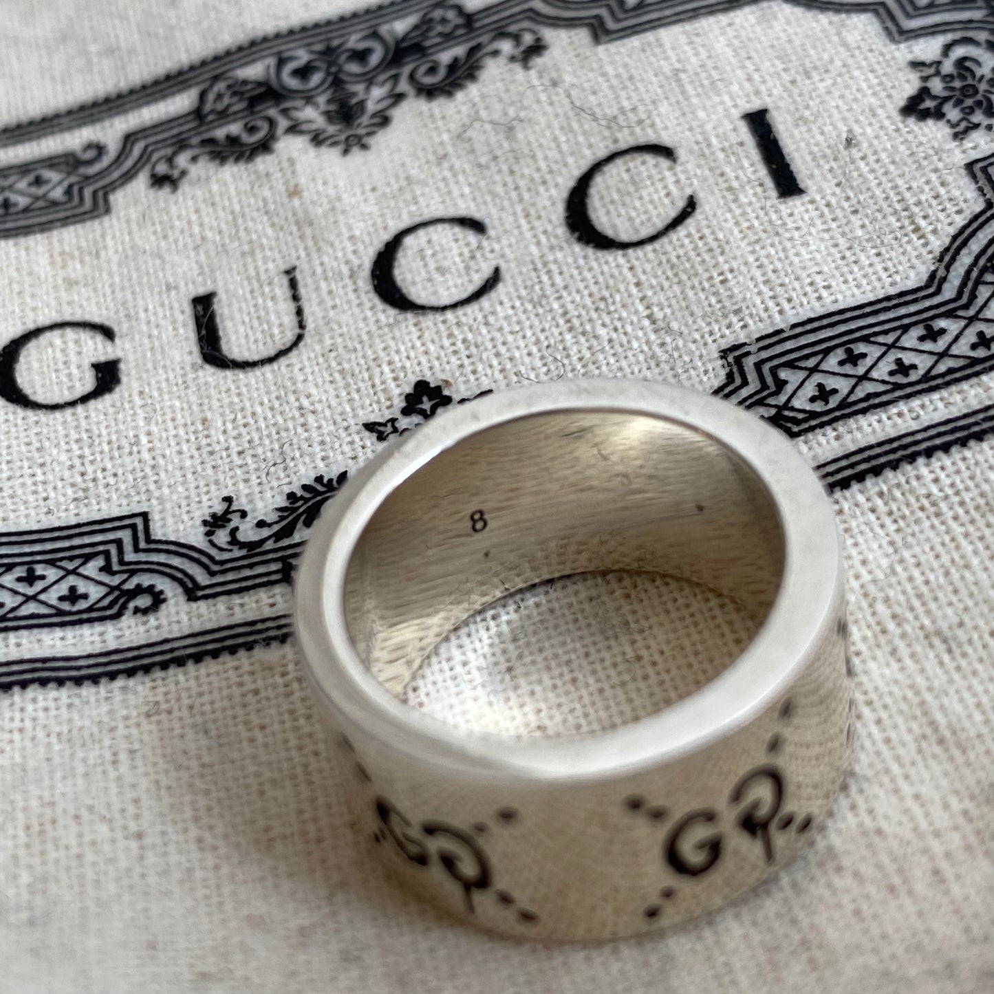Gucci 'GG' 925 Sterling Silver Ring Size 9.5