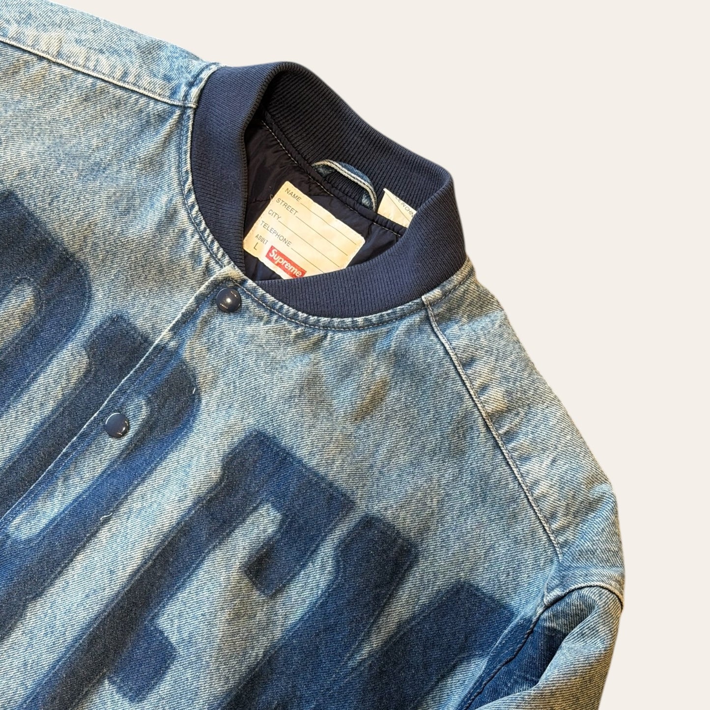 Supreme Washed Knockout Denim Varsity Jacket Size L