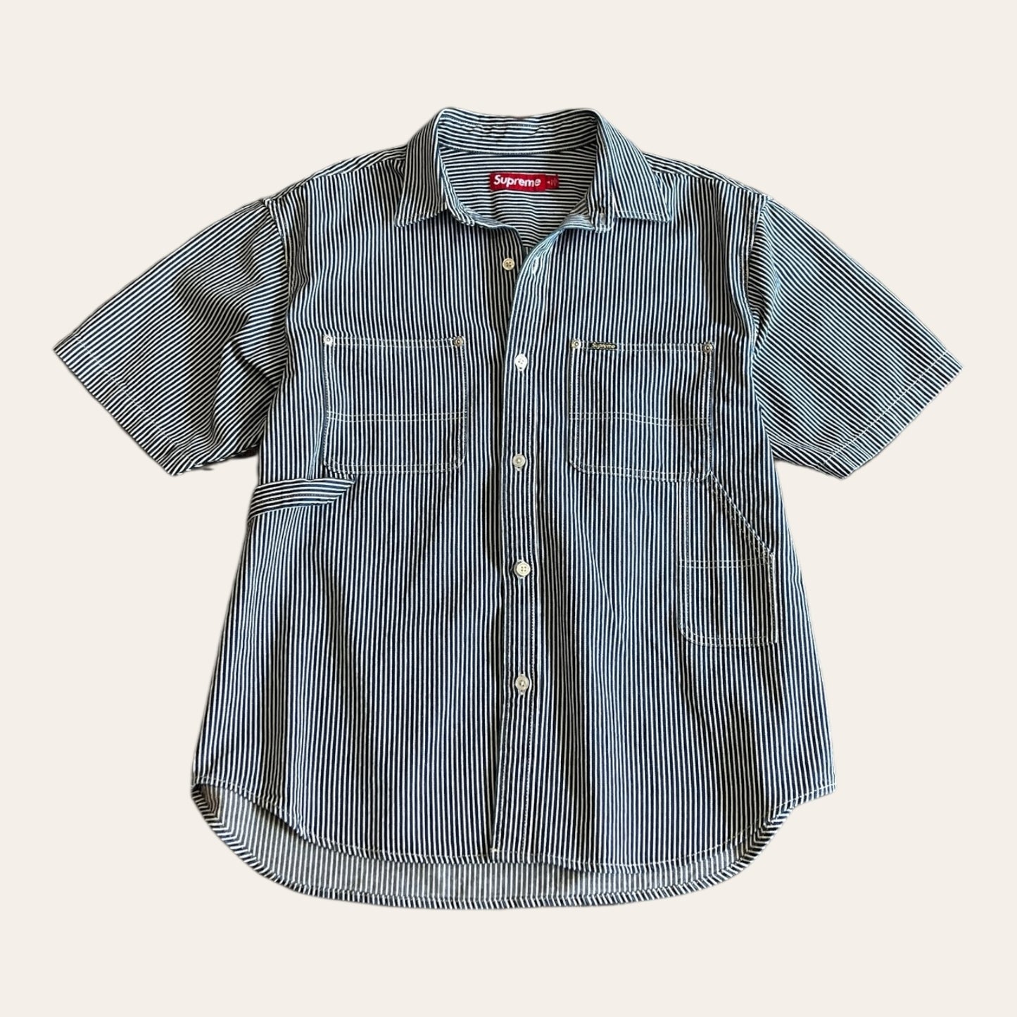 Supreme Denim Striped Button Up T-Shirt Size M