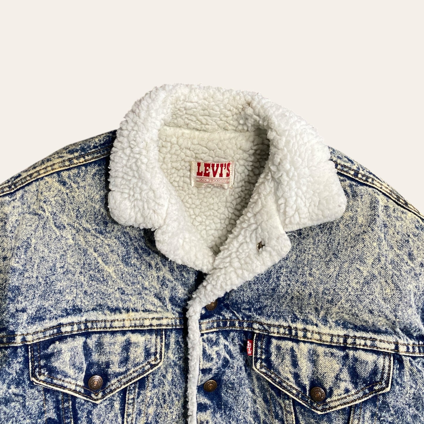 90s Levi's Acid Wash Shearling Denim Jacket Size XL
