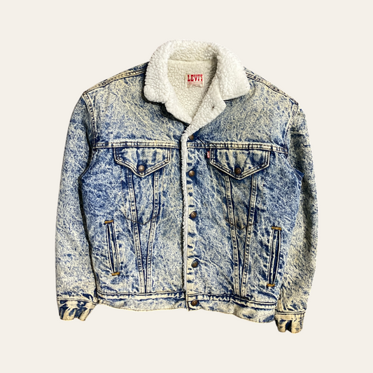 90s Levi's Acid Wash Shearling Denim Jacket Size XL
