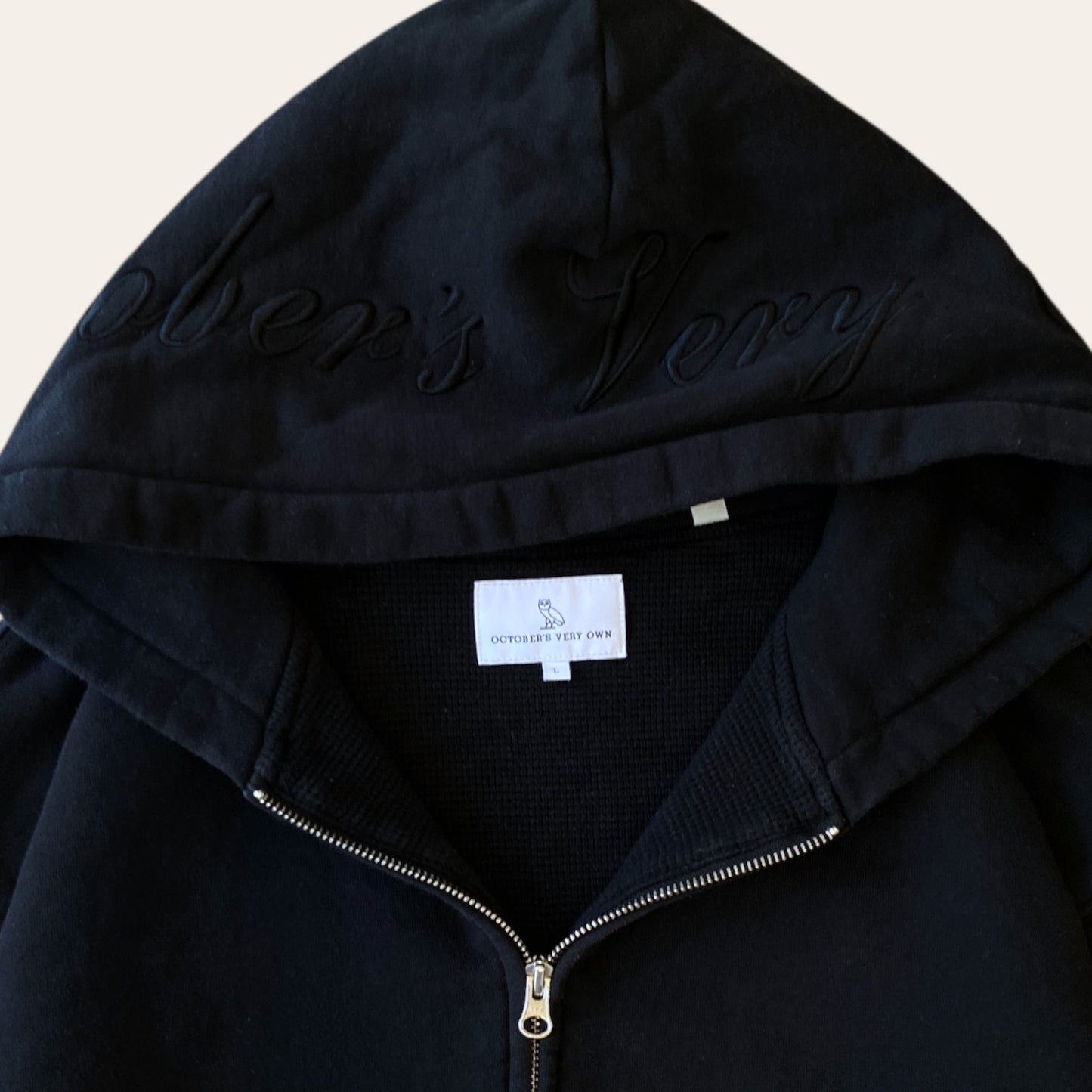 OVO Waffle Lined Zip Up Hoodie Size L