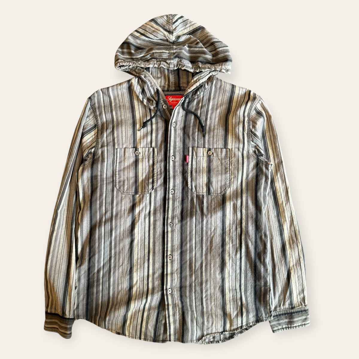 Supreme Hooded Striped Buttonup Size L