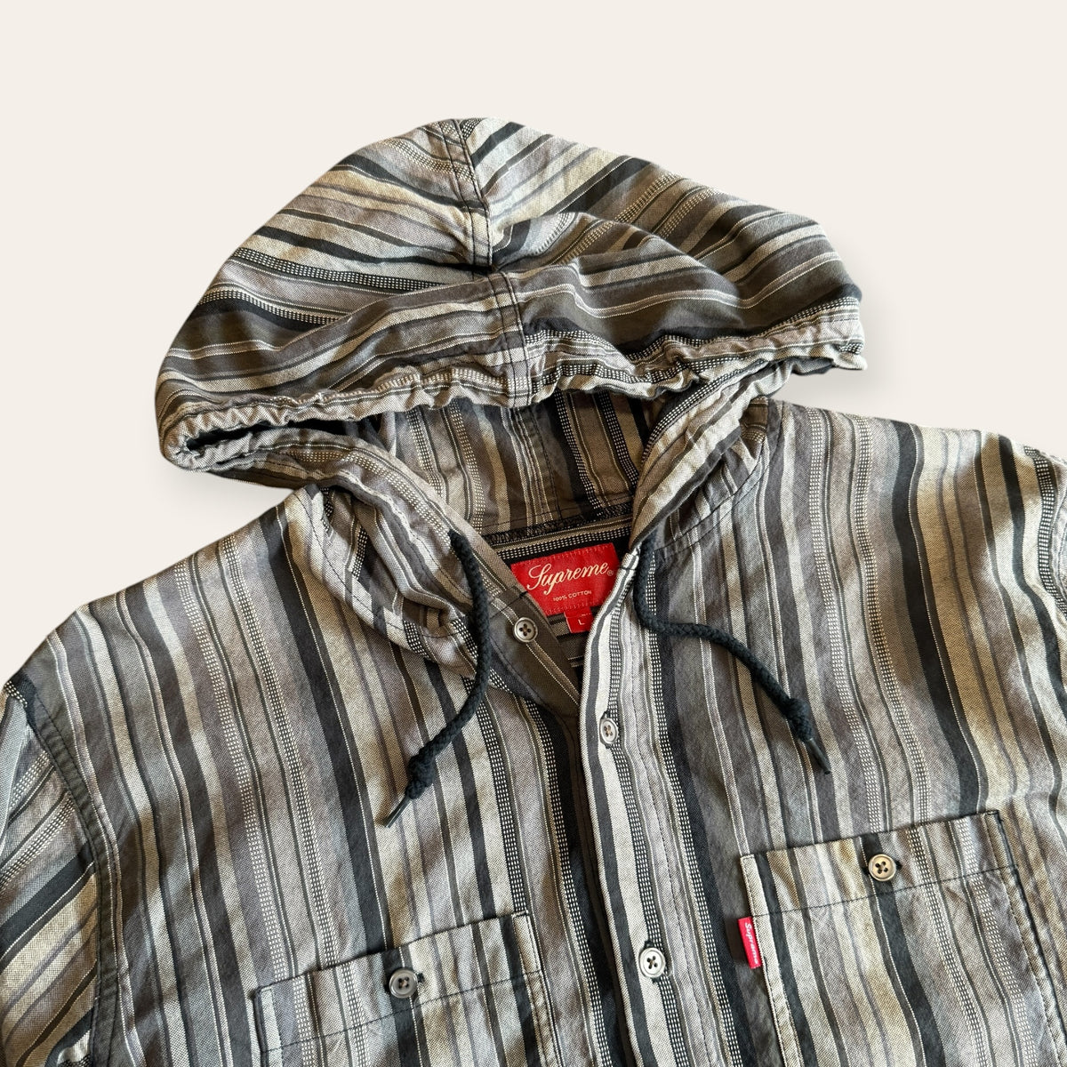 Supreme Hooded Striped Buttonup Size L