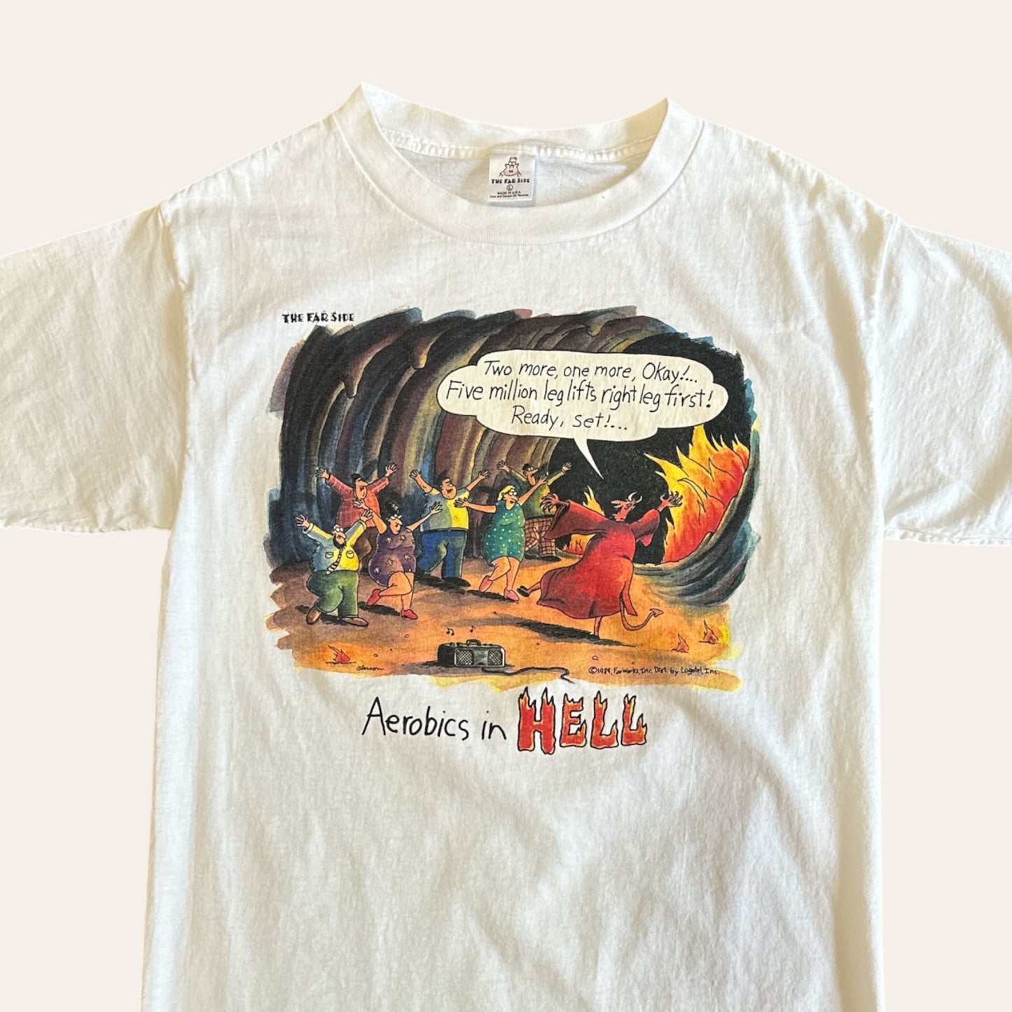 84' Far Side 'Aerobics in Hell' Tee Size L