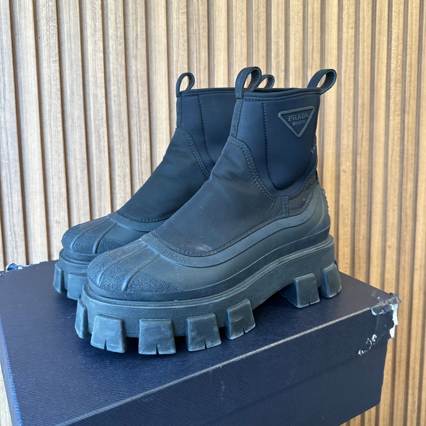 Prada Monolith Gabardine Boots Size 9.5