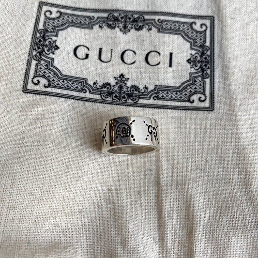 Gucci 'GG' 925 Sterling Silver Ring Size 9.5
