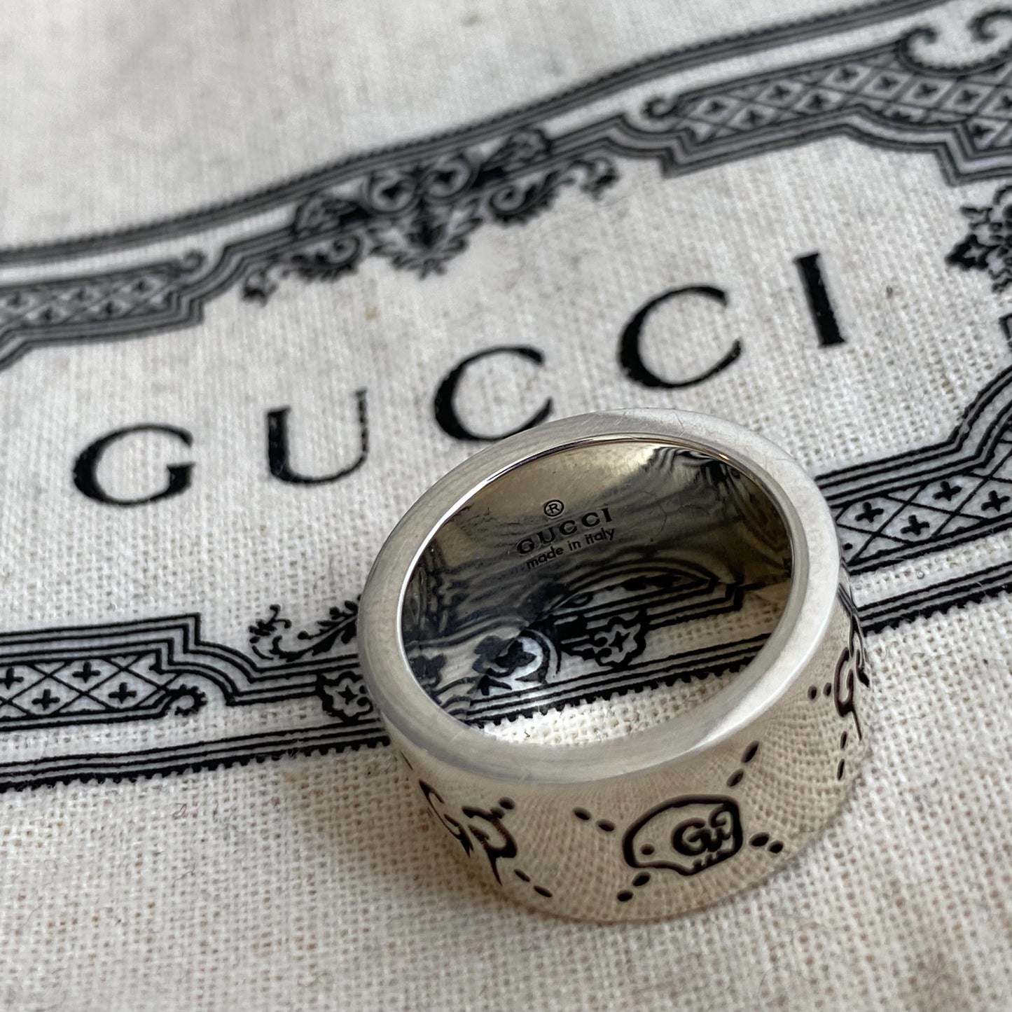 Gucci 'GG' 925 Sterling Silver Ring Size 9.5
