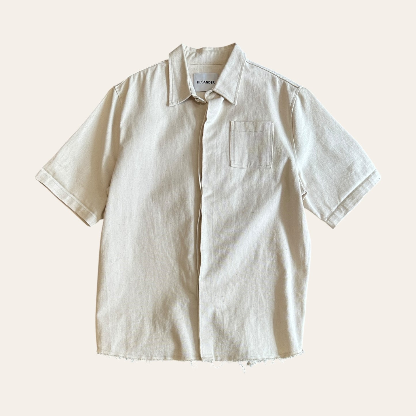 Jil Sander Canvas Ecru Raw Hem Shirt Size M