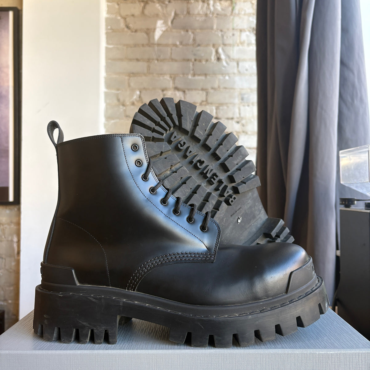 Balenciaga Leather Strike Boots Black Size 44