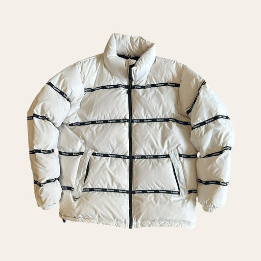 Supreme White Logo Tape Puffer Size L
