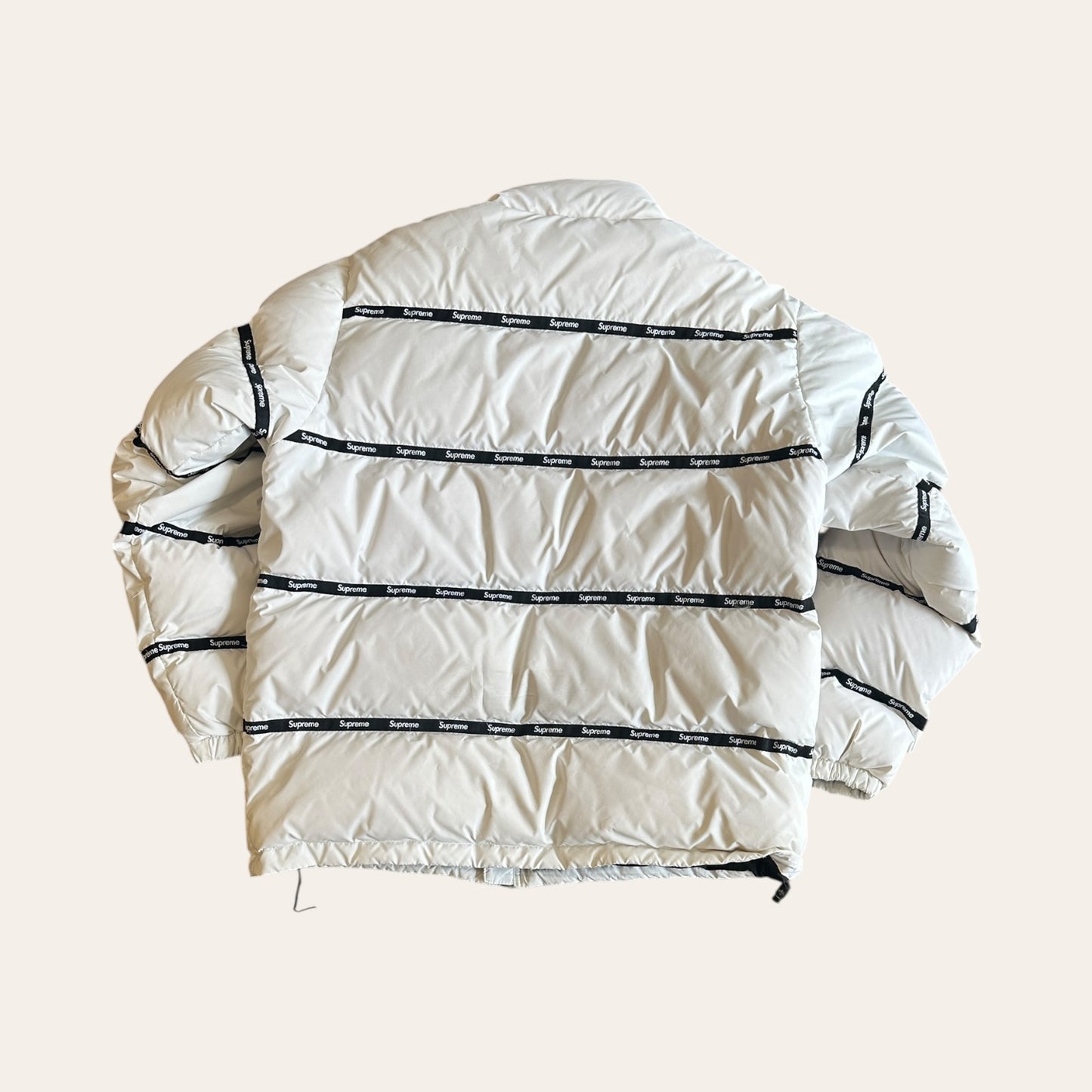 Supreme White Logo Tape Puffer Size L