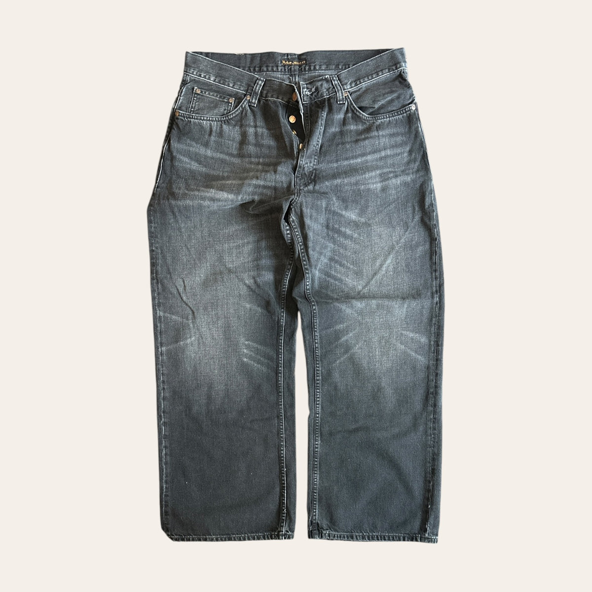Nudie Loud Larry Black Storm Jeans Size 34x30