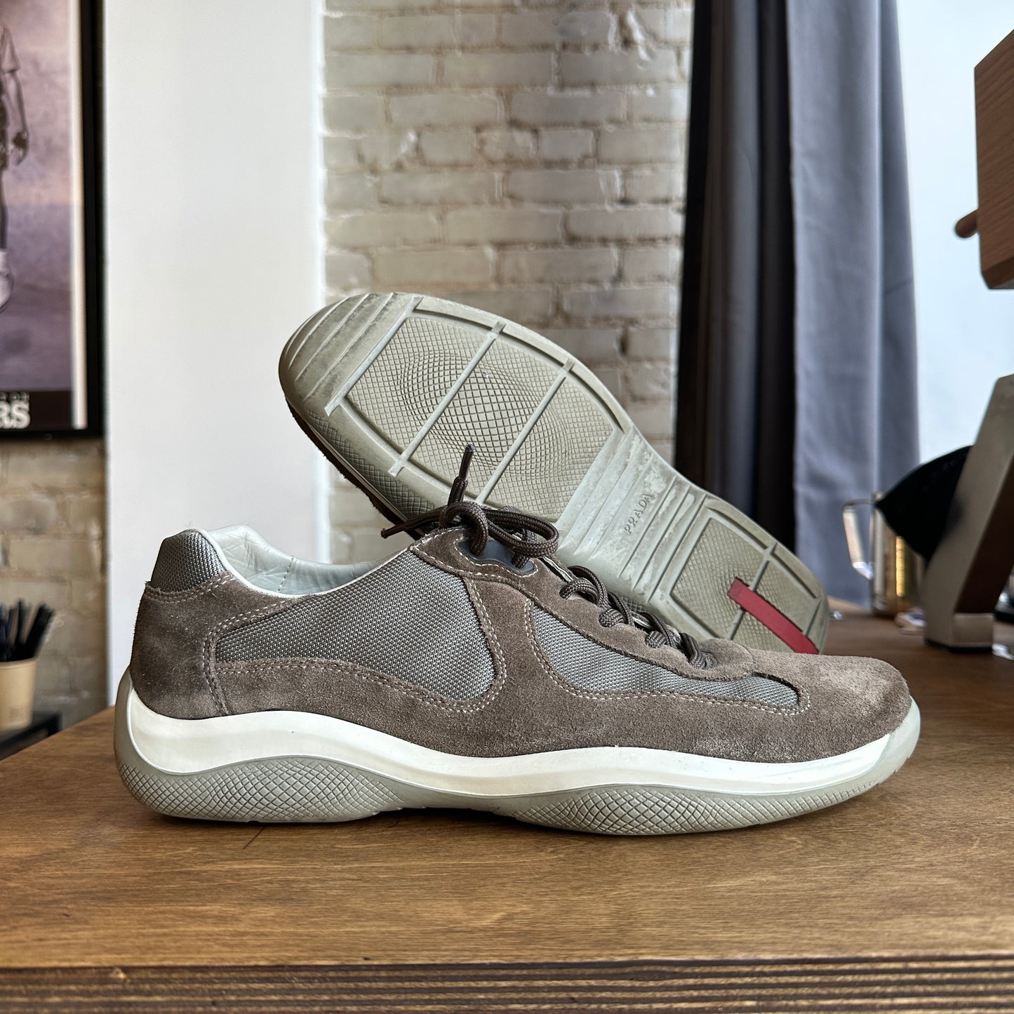 Prada America Cup Brown Suede Size 10