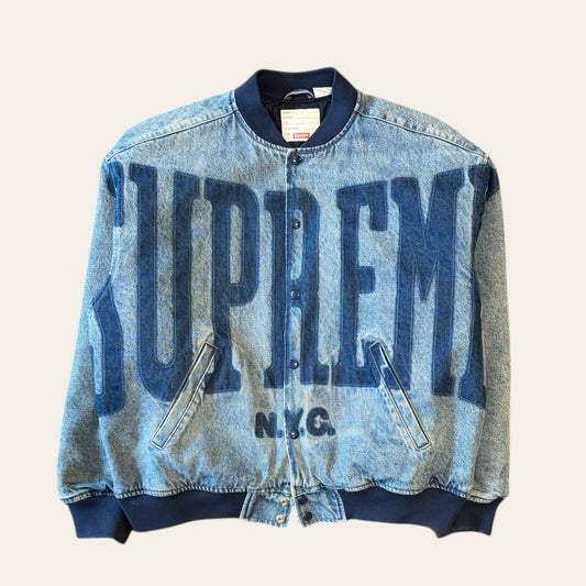 Supreme Washed Knockout Denim Varsity Jacket Size L