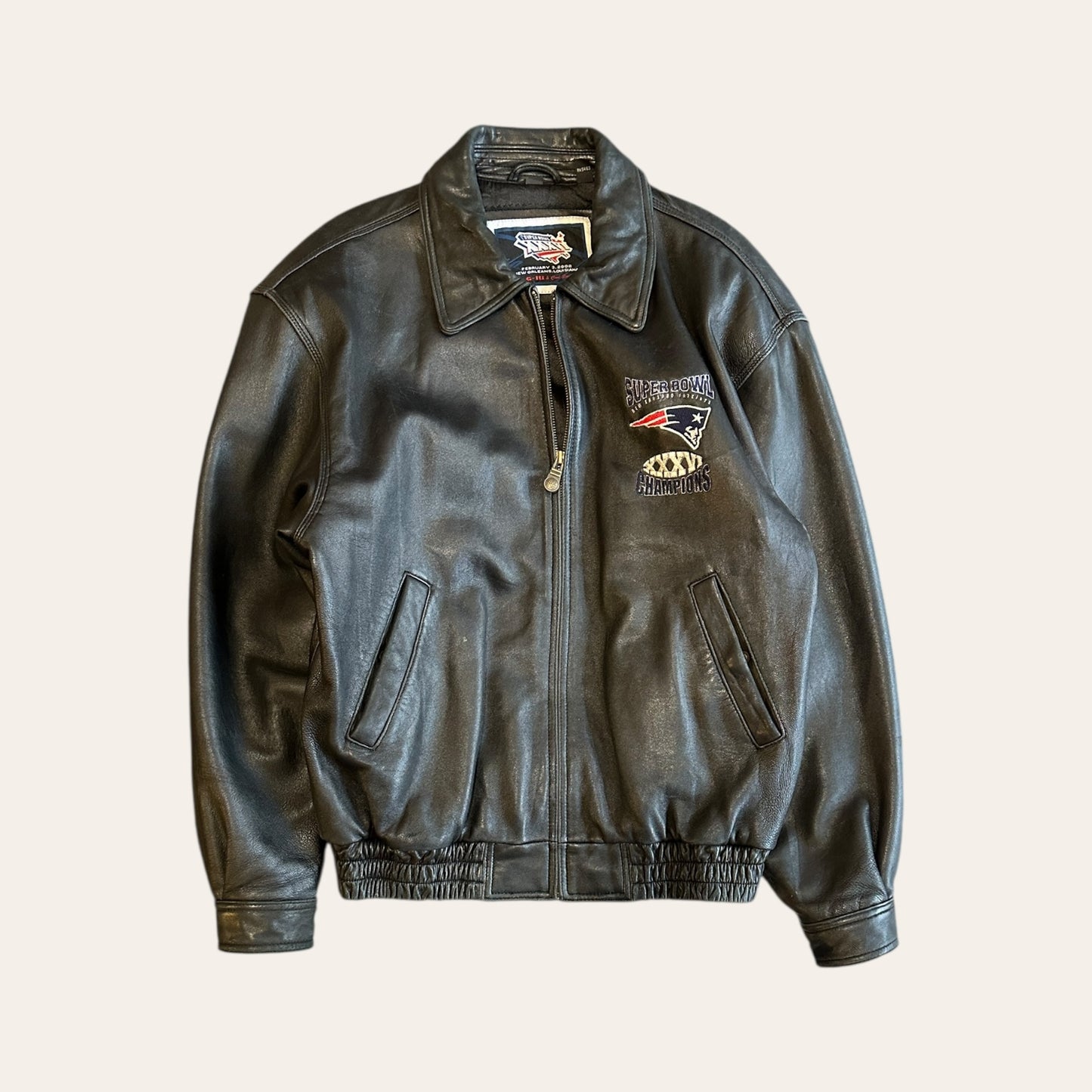 2002 Super Bowl NE Patriots Leather Jacket Size M