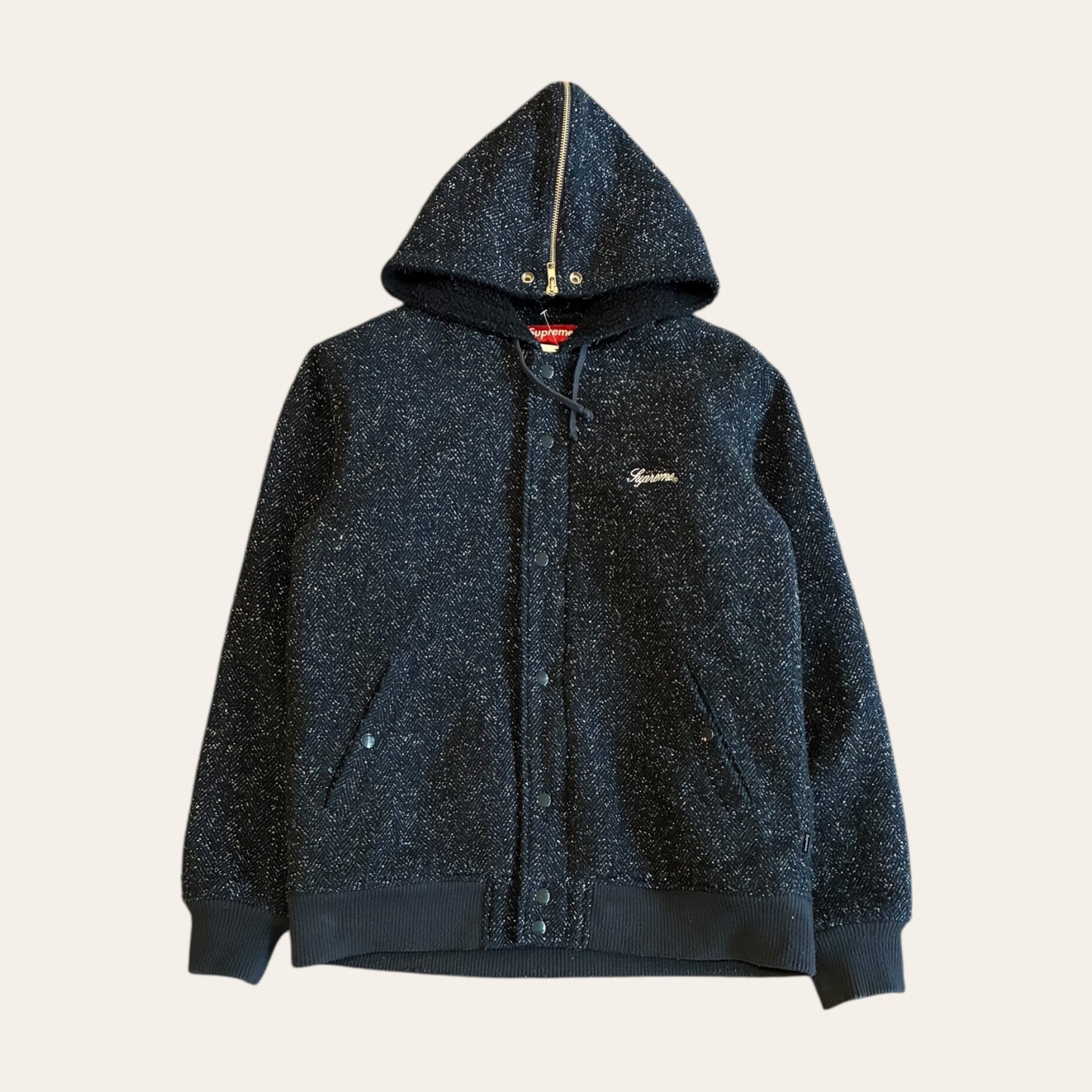 FW2017 Supreme Hooded Wool Baseball Jacket Size M