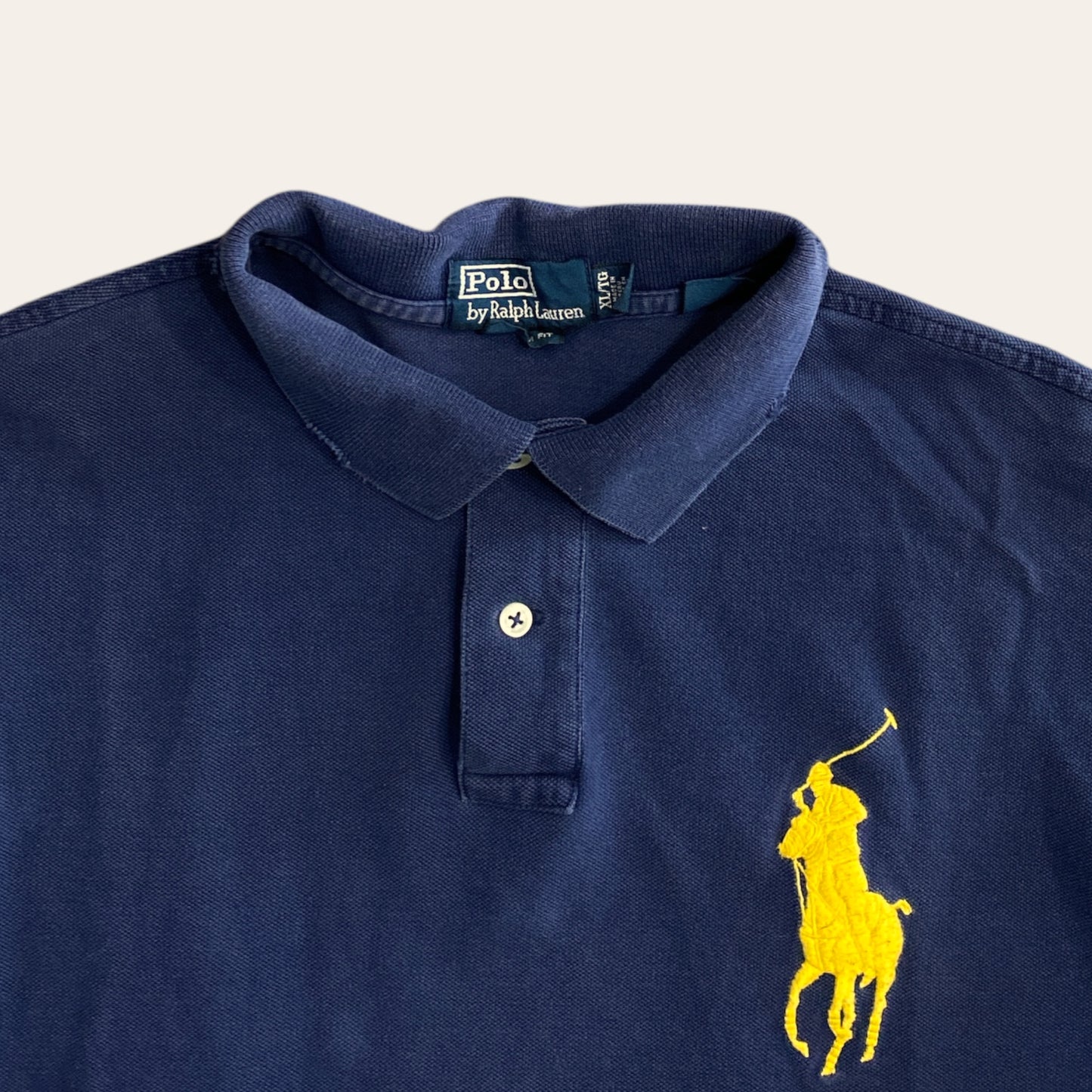 00s Polo RL Big Horse Polo Shirt Navy/Yellow Size XL