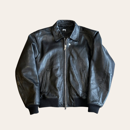 Stussy Flight Leather Jacket Size L
